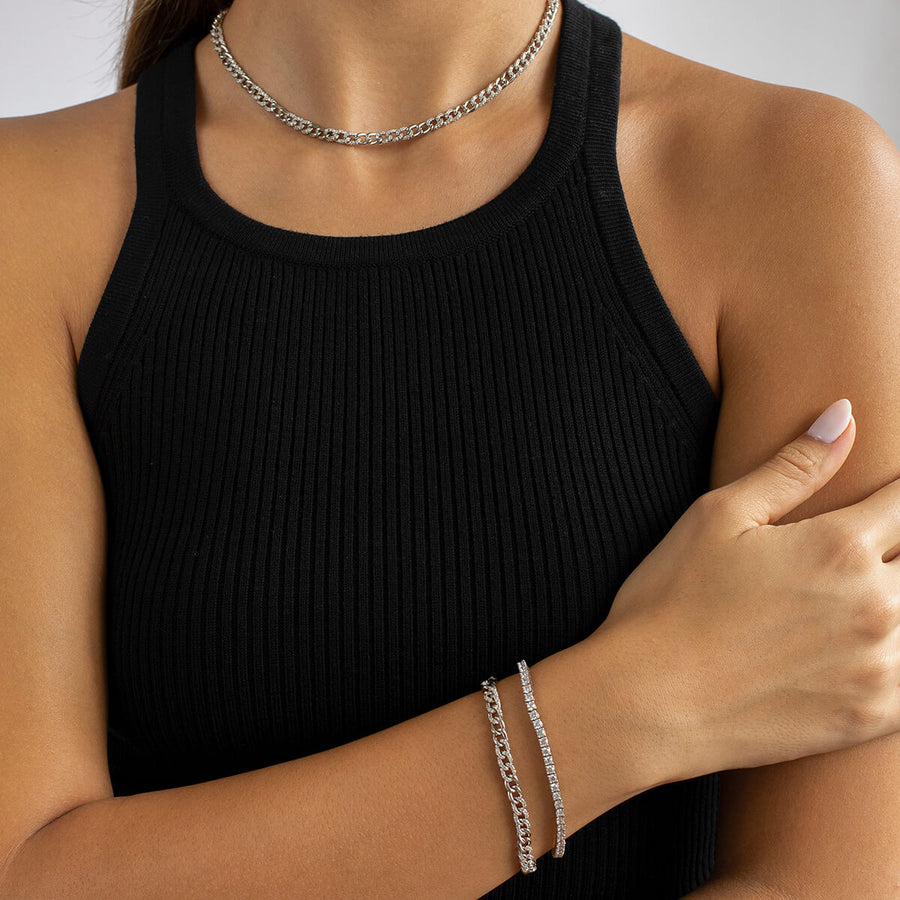 Half Pave Mini Curb Chain Bracelet JW